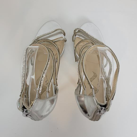 Nina Womens Heels Size 10 Silver Rhinestone Strappy Gladiator Back Zip - Picture 4 of 12